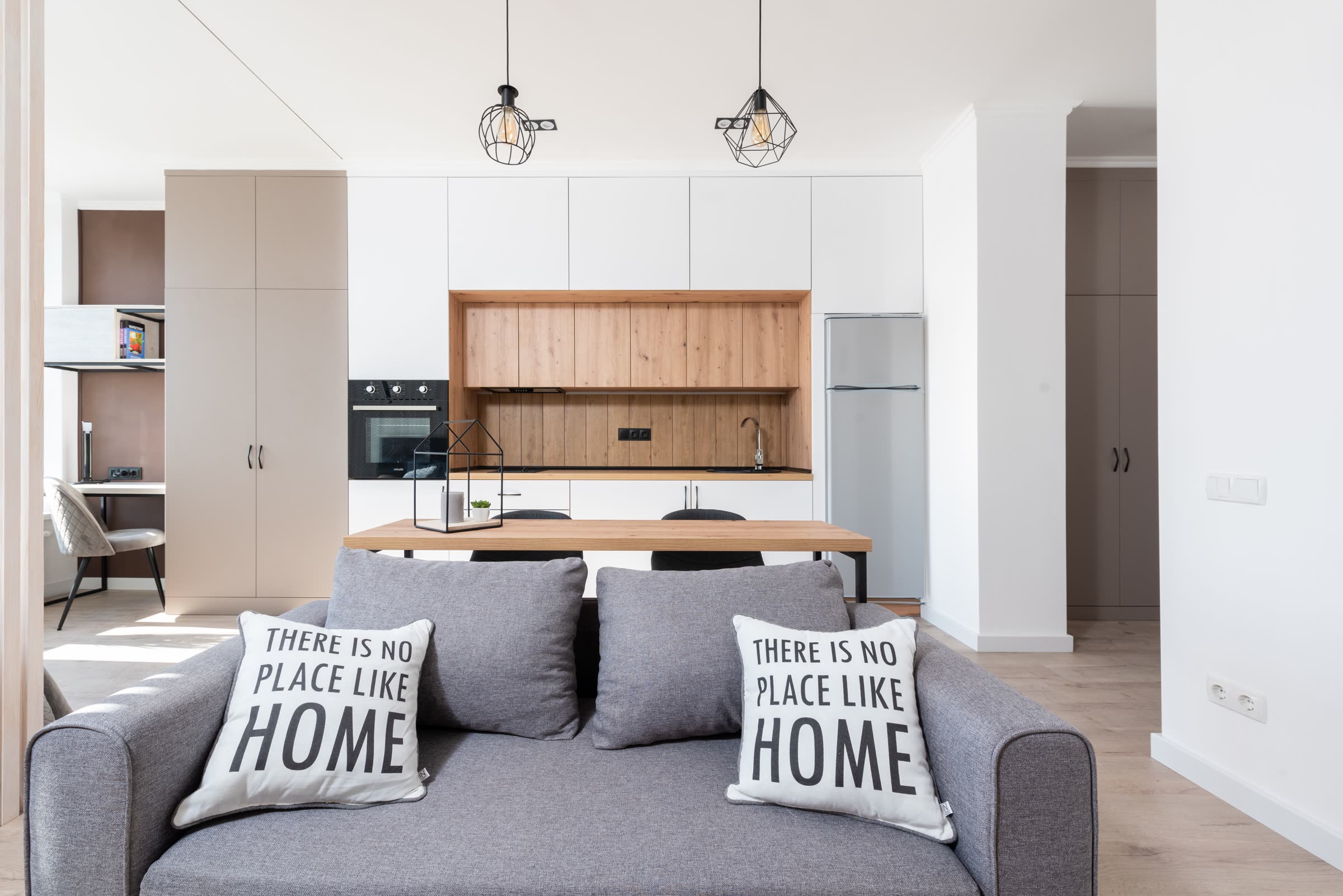 A polished, put-together kitchen and living space
